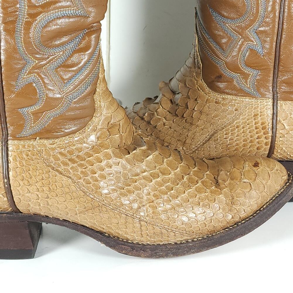 Tony Lama Men's US 8,5D Brown Python Snake Skin Exotic Western Cowgirl Boots - Picture 16 of 16